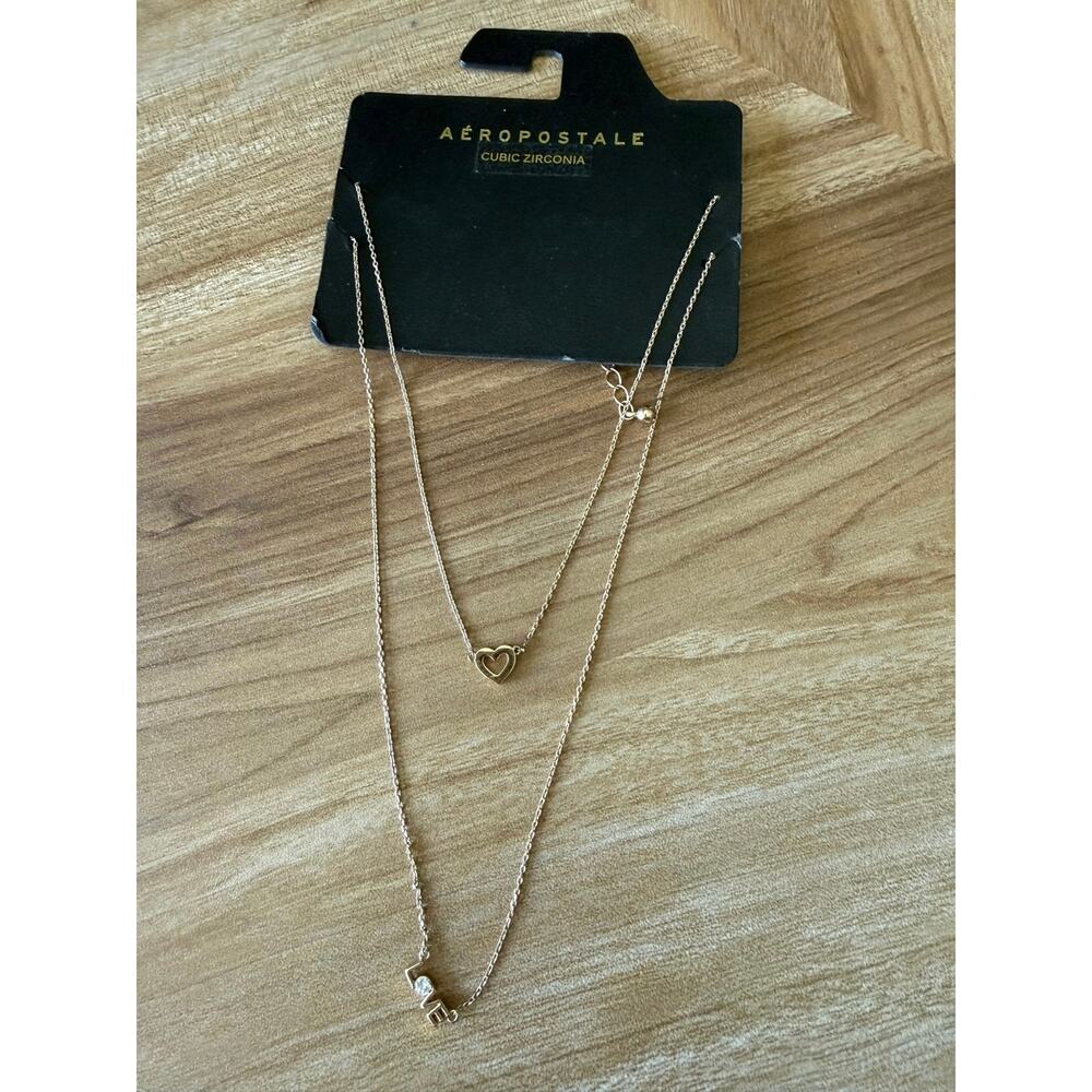 Vintage NWT Aeropostale CZ LOVE Heart Gold Double Layer Necklace